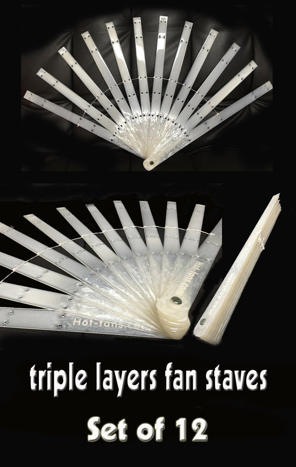 Set of 12 triple layers fan staves & Hardware Assembly Kit 15" (38 cm ) long.