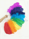 Load image into Gallery viewer, Rainbow single layer Ostrich Feather Fan with leather travel Bag 25"x 48".
