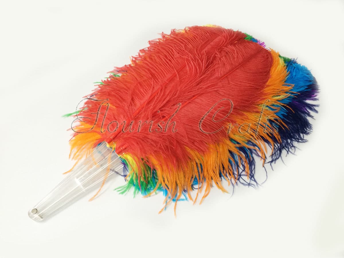 Rainbow single layer Ostrich Feather Fan with leather travel Bag 25"x 48".