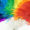 Abanico de plumas de avestruz de una sola capa arcoíris con bolsa de viaje de cuero de 25 &quot;x 48&quot;.