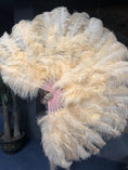 Load image into Gallery viewer, XL 2 Layers apricot Ostrich Feather Fan 34''x 60'' with Travel leather Bag.
