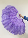 Load image into Gallery viewer, Aqua violet Ostrich & Marabou Feathers fan 27"x 53" with Travel leather Bag.
