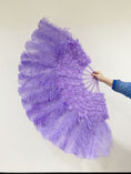 Load image into Gallery viewer, Aqua violet Ostrich & Marabou Feathers fan 27"x 53" with Travel leather Bag.
