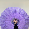 Abanico de plumas de avestruz y marabú violeta aguamarina de 27&quot;x 53&quot; con bolsa de viaje de cuero.