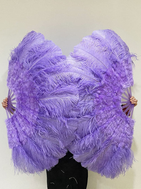 Abanico plumas de avestruz y marabú violeta agua 27