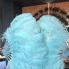 A pair aqua Single layer Ostrich Feather fan 24"x 41" with leather travel Bag.