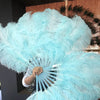 A pair aqua Single layer Ostrich Feather fan 24"x 41" with leather travel Bag.