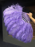 Load image into Gallery viewer, A pair aqua violet Single layer Ostrich Feather fan 24"x 41" with leather travel Bag.
