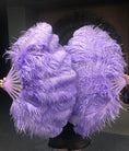 Load image into Gallery viewer, A pair aqua violet Single layer Ostrich Feather fan 24"x 41" with leather travel Bag.
