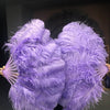 Um par de leque de pena de avestruz de camada única violeta água 24&quot; x 41&quot; com bolsa de viagem de couro.