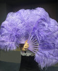 Load image into Gallery viewer, A pair aqua violet Single layer Ostrich Feather fan 24"x 41" with leather travel Bag.
