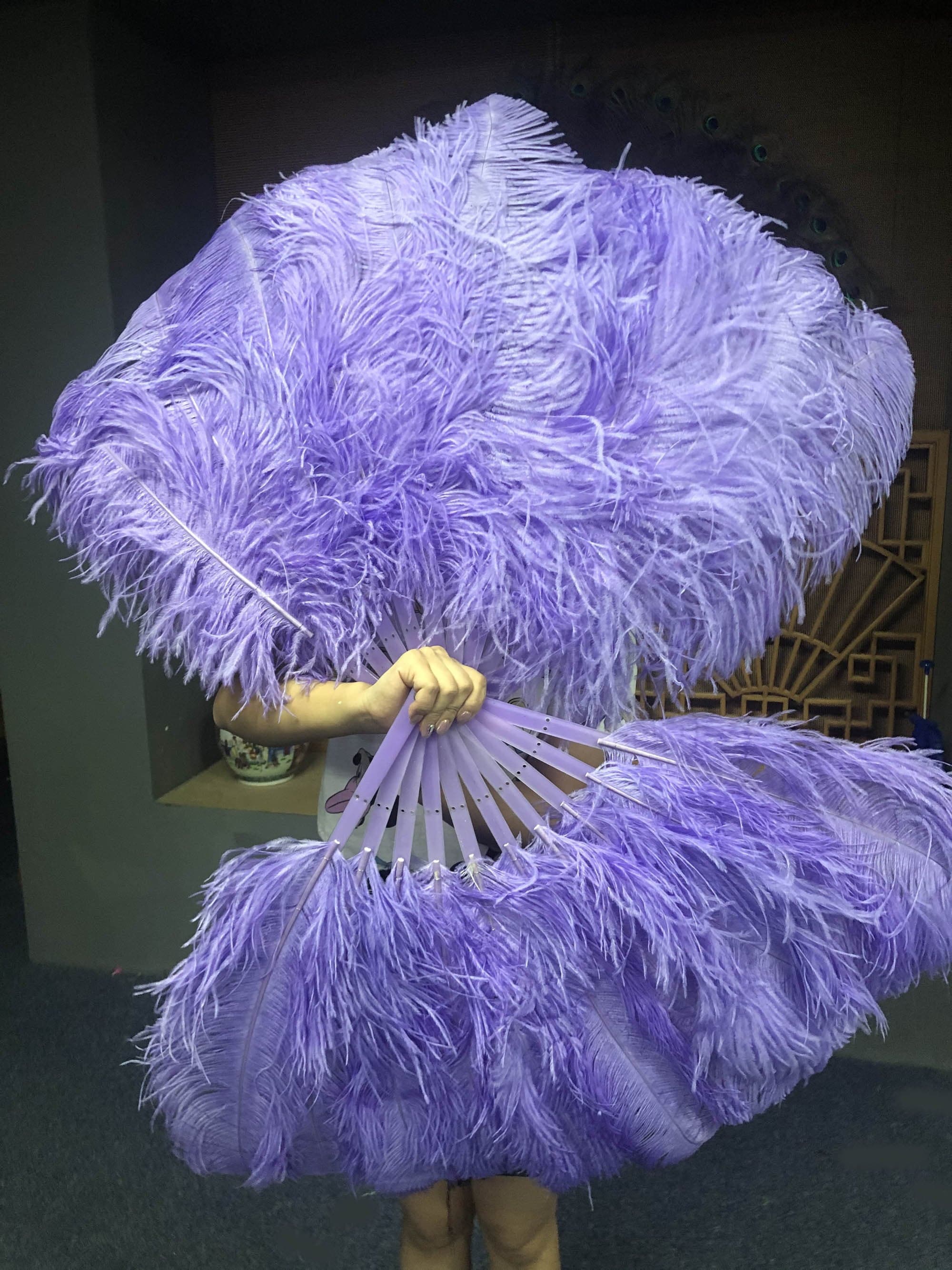 A pair Single layer aqua violet Beginner’s Ostrich Feather Fan - hotfans