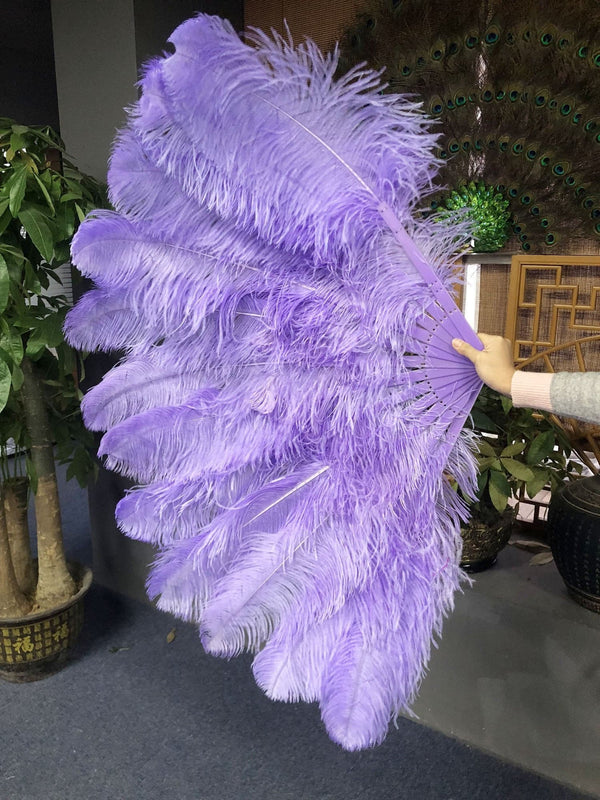Leque de penas de avestruz violeta água de 2 camadas 30