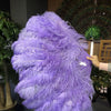 Abanico de plumas de avestruz de 2 capas violeta agua 30 "x 54" con bolsa de viaje de cuero.