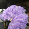 Leque de pena de avestruz violeta água de 2 camadas 30&quot; x 54&quot; com bolsa de viagem de couro.