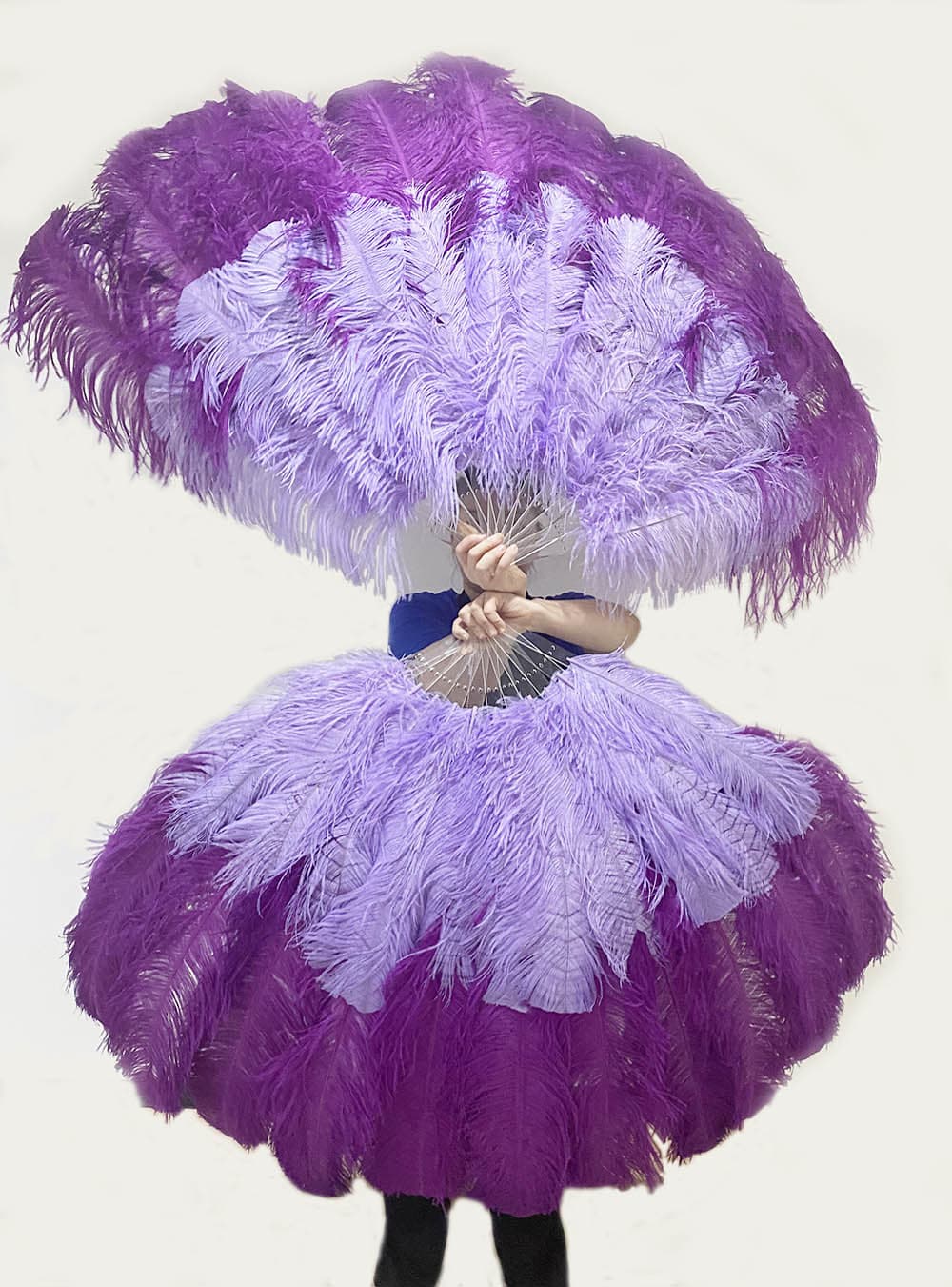 Mix dark purple & aqua violet XL 2 Layer Ostrich Feather Fan 34''x 60'' with Travel leather Bag.