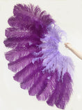 Load image into Gallery viewer, Mix dark purple & aqua violet XL 2 Layer Ostrich Feather Fan 34''x 60'' with Travel leather Bag.
