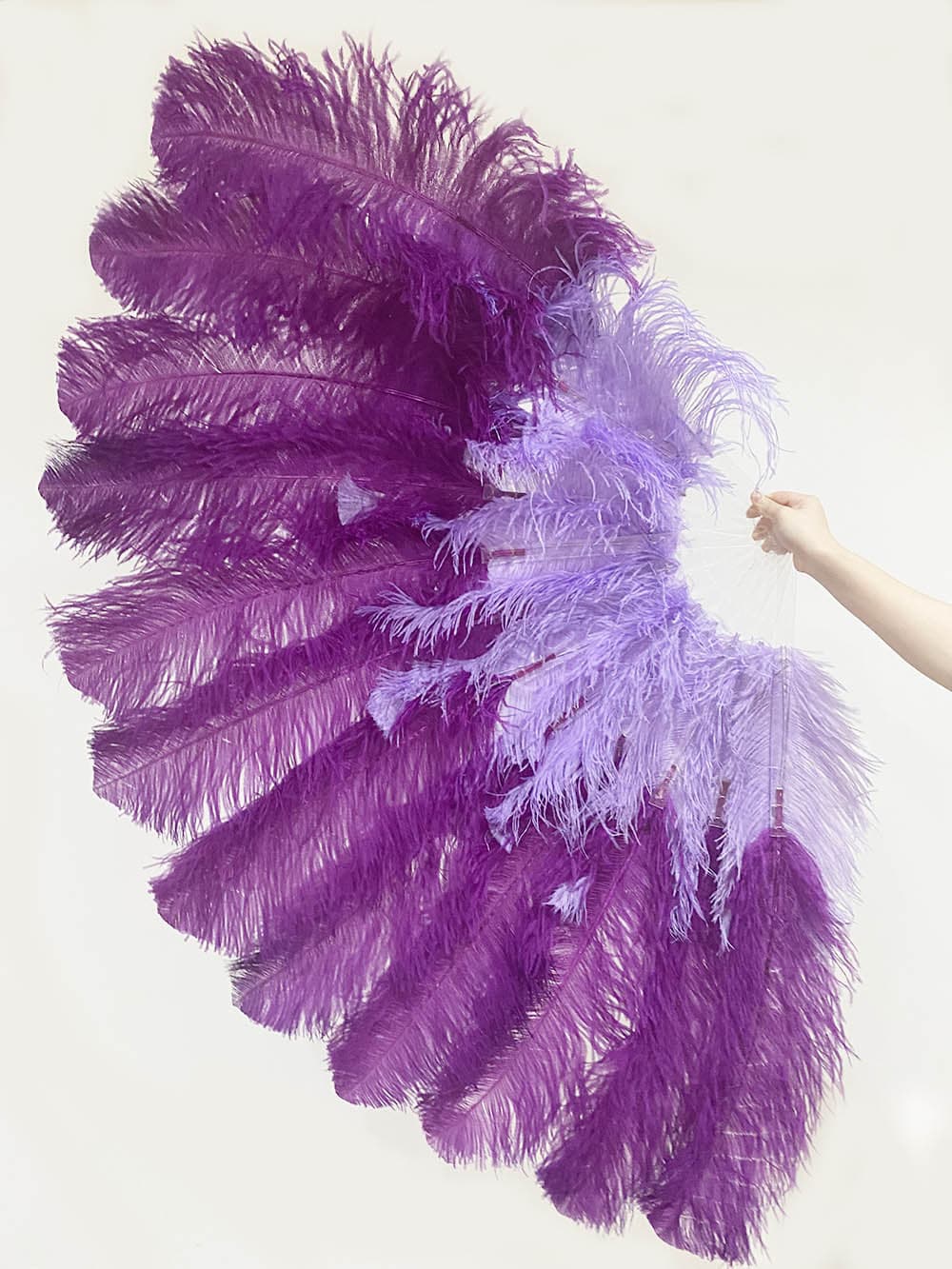 Mix dark purple & aqua violet XL 2 Layer Ostrich Feather Fan 34''x 60'' with Travel leather Bag.