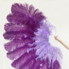 Mix dark purple & aqua violet XL 2 Layer Ostrich Feather Fan 34''x 60'' with Travel leather Bag.