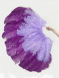 Load image into Gallery viewer, Mix dark purple & aqua violet XL 2 Layer Ostrich Feather Fan 34''x 60'' with Travel leather Bag.
