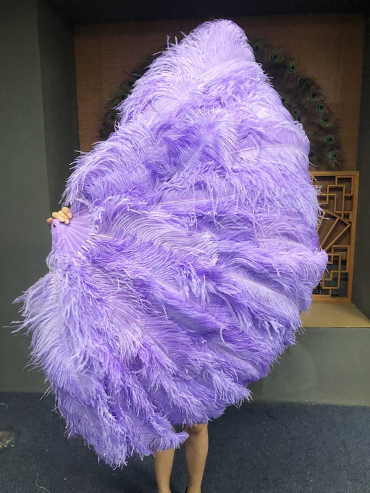 XL 2 Layers aqua violet Ostrich Feather Fan 34''x 60'' with Travel leather Bag.