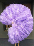 Load image into Gallery viewer, XL 2 Layers aqua violet Ostrich Feather Fan 34''x 60'' with Travel leather Bag.
