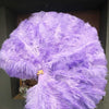 Ventilador de penas de avestruz violeta aqua 2 camadas XL 34&#39;&#39;x 60&#39;&#39; com bolsa de couro de viagem.