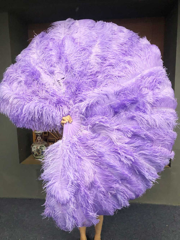 XL 2 Layers aqua violet Ostrich Feather Fan 34''x 60'' with Travel leather Bag.