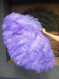 Load image into Gallery viewer, XL 2 Layers aqua violet Ostrich Feather Fan 34''x 60'' with Travel leather Bag.
