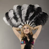 A pair Custom mixed colors single Layer Ostrich Feather Fan with Travel leather Bag.