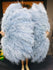 Abanico burlesco de plumas de avestruz azul bebé de 4 capas abierto 67&#39;&#39; con bolsa de viaje de cuero.