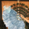 baby blue Marabou Ostrich Feather fan 21"x 38" with Travel leather Bag.