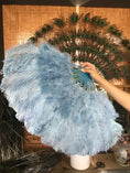 Load image into Gallery viewer, baby blue Marabou Ostrich Feather fan 21"x 38" with Travel leather Bag.
