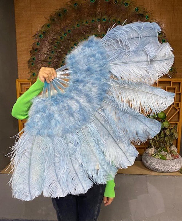 Abanico de plumas de avestruz marabú azul celeste 24