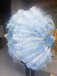 Load image into Gallery viewer, A pair baby blue Single layer Ostrich Feather fan 24"x 41" with leather travel Bag.
