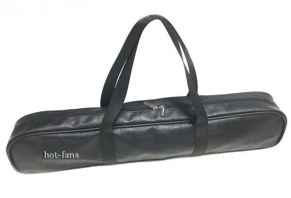Abanico XL de plumas de avestruz negro de 2 capas de 34&#39;&#39;x 60&#39;&#39; con bolsa de viaje de cuero.