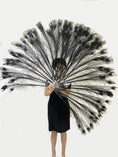 Load image into Gallery viewer, Black peacock feather fan with Travel leather Bag.
