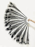 Load image into Gallery viewer, Black peacock feather fan with Travel leather Bag.
