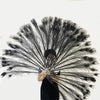Black peacock feather fan with Travel leather Bag.