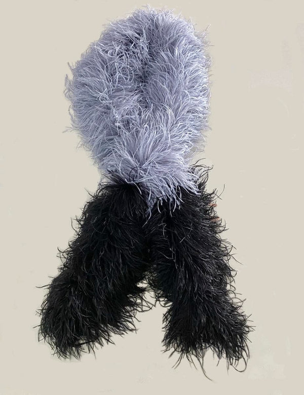 Boa de plumas de avestruz de lujo de 20 capas, mezcla de color gris oscuro y negro, de 71&quot; (180 cm) de largo.