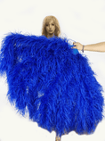 Load image into Gallery viewer, Burlesque Fluffy Royal Blue Waterfall Fan Ostrich Feathers Boa Fan 42"x 78".
