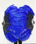 Load image into Gallery viewer, Mix black & royal blue 2 Layers Ostrich Feather Fan 30''x 54'' with Travel leather Bag - hotfans
