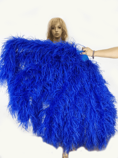 Abanico de cascada burlesco esponjoso azul real, boa de plumas de avestruz, 42 &quot;x 78&quot;.