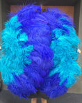 Load image into Gallery viewer, Mix blue & royal blue XL 2 Layer Ostrich Feather Fan 34''x 60'' with Travel leather Bag.
