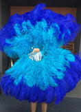 Load image into Gallery viewer, Mix blue & royal blue XL 2 Layer Ostrich Feather Fan 34''x 60'' with Travel leather Bag.
