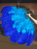 Load image into Gallery viewer, Mix blue & royal blue XL 2 Layer Ostrich Feather Fan 34''x 60'' with Travel leather Bag.
