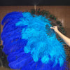 Mix blue & royal blue XL 2 Layer Ostrich Feather Fan 34''x 60'' with Travel leather Bag.