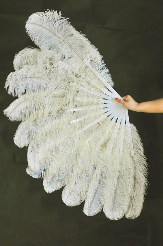 2 layers beige Ostrich Feather Fan 30"x 54" with leather travel Bag.