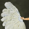 2 layers beige Ostrich Feather Fan 30"x 54" with leather travel Bag.