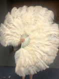 Load image into Gallery viewer, XL 2 Layers beige Ostrich Feather Fan 34''x 60'' with Travel leather Bag.
